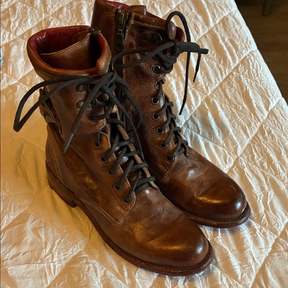 Bed Stu Brown Leather Lace-Up Ankle Boots